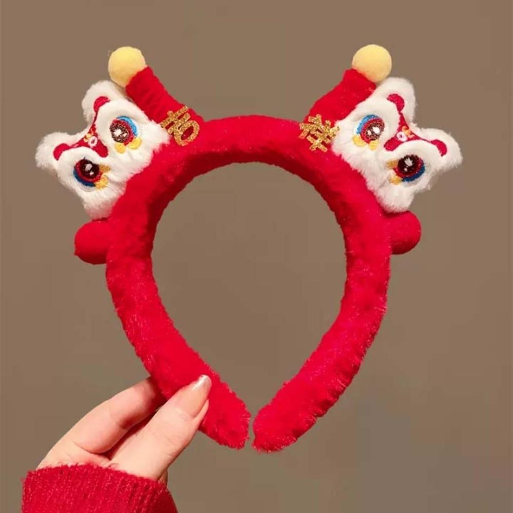 Tassel Red Plush Headband Lion Hanfu Hair Accessories Good Luck Ancient Style Hairband  Girls