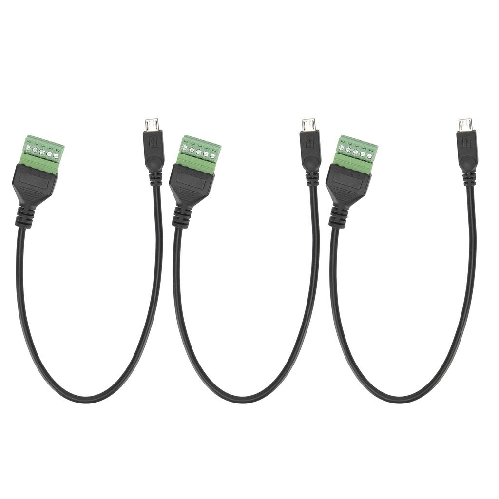 3pcs Micro USB 5 Pin Male To 5 Pin Screw with Shield Solderless Terminal Plug Adapter Cable