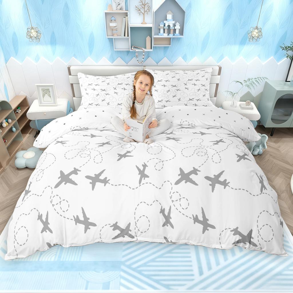 Homewish Boys Aircraft Duvet Cover Set Airplane Bedding Set Air Transportation Comforter Cover Set