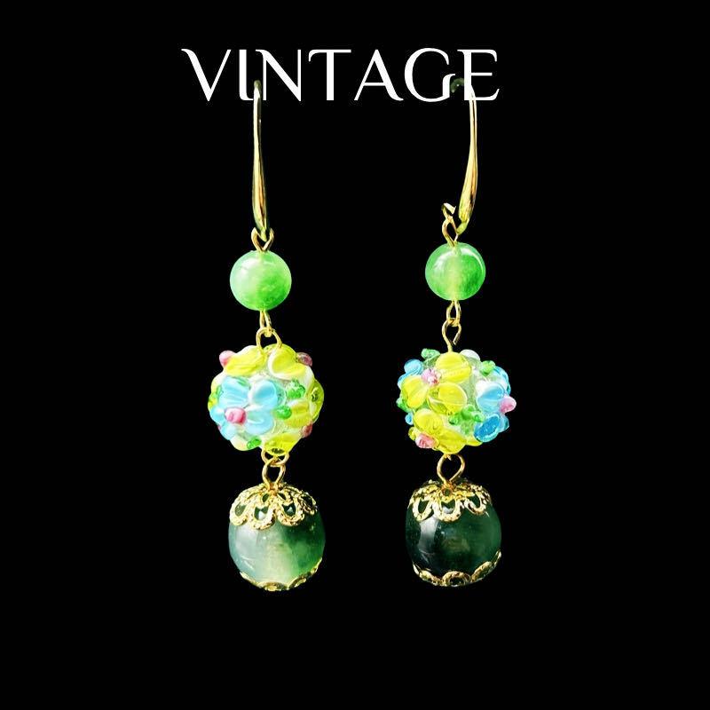 Vintage Cake Glass Chinese Style Ink Painting Temperament New Necklace Earrings Set