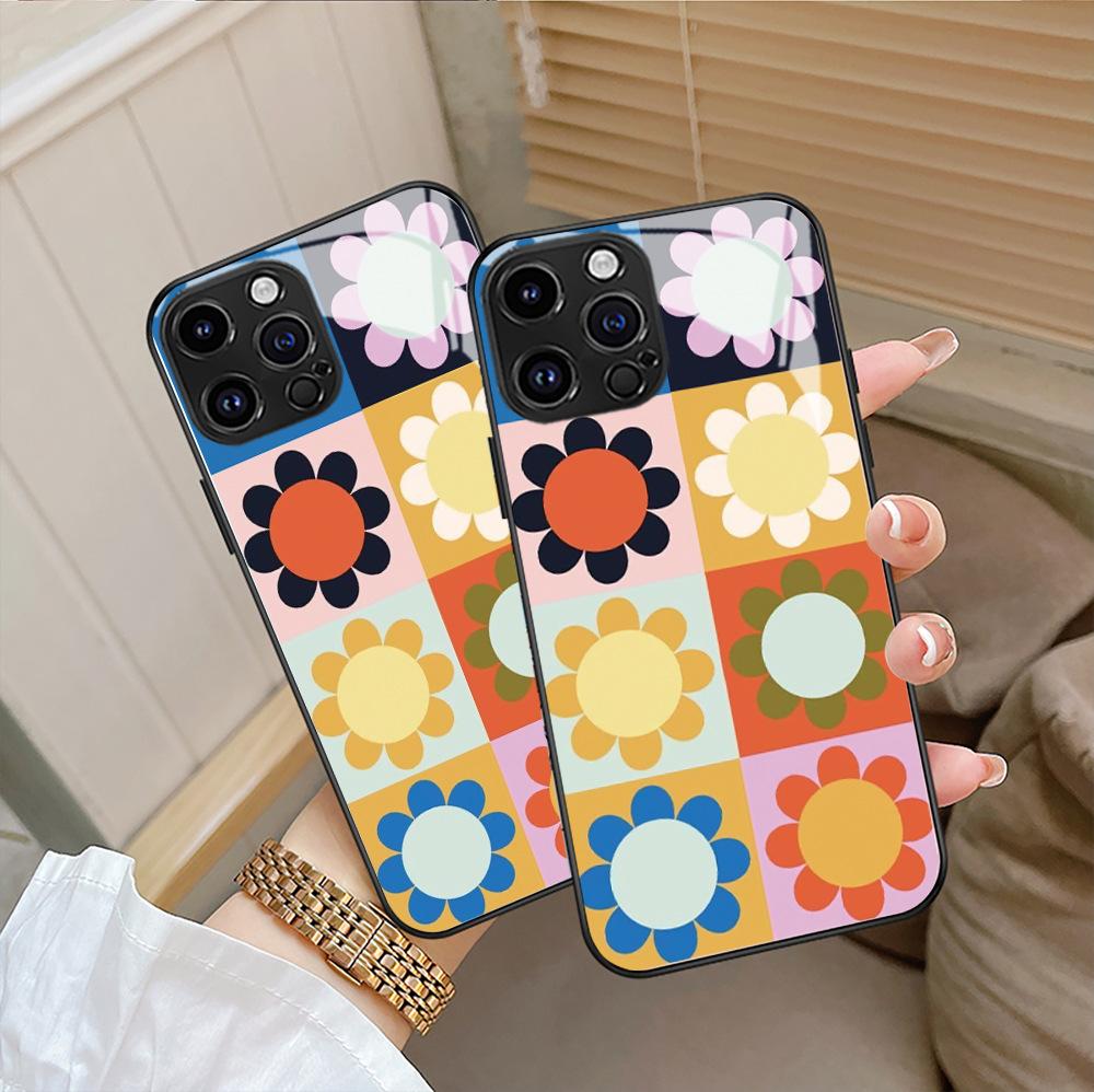 Southeast Asia's Best-selling Colorful Sunflower iPhone 16 Light Luxury Phone Case, Apple 17 Pro Full-coverage Glass Hard Case