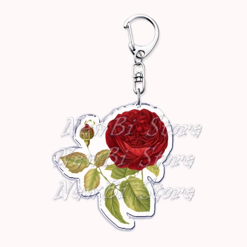 Romantic Pink Rose Flower Keychains Sunflower Red Love Keyring for Accessories Bag Key Chain Ring Jewelry Lovers Friends Gift