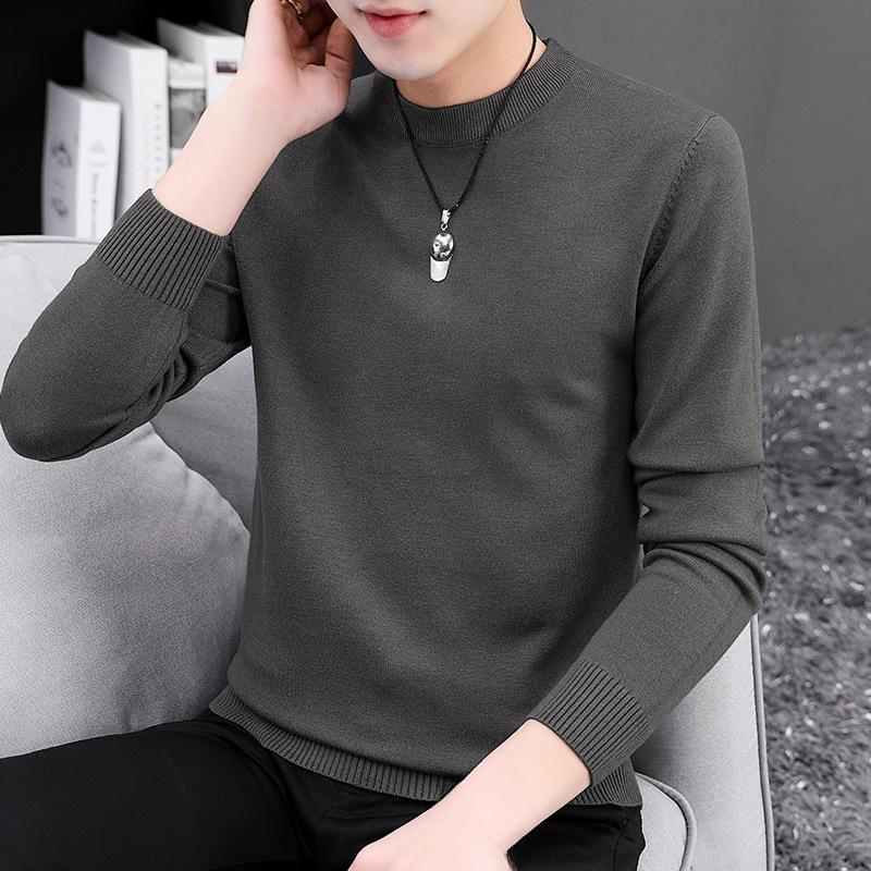 Herren Rundhals-Pullover Herbst und Winter Große Größe Locker Gestrickter Pullover Einfarbig Inneres Langarm-Unterhemd Warmhalten Top