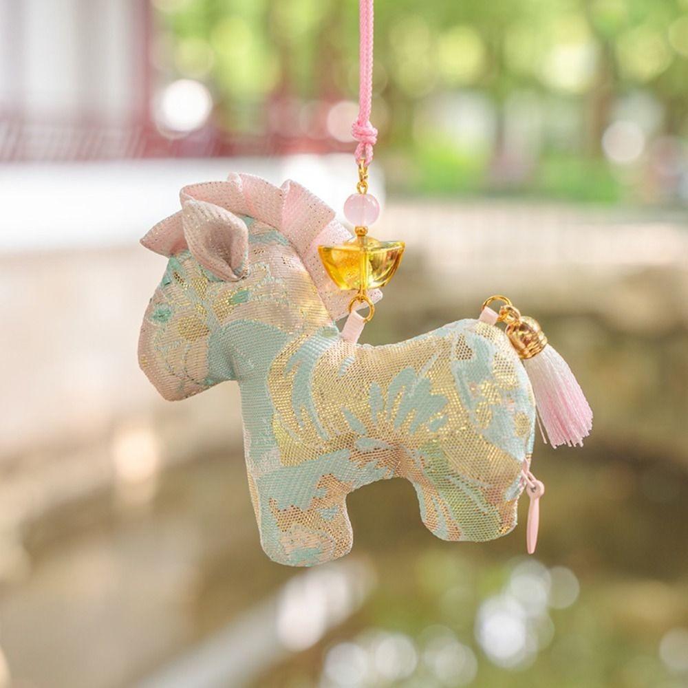 High-end Brocade Zodiac Horse Sachet Refillable Chinese Style Mascot Pony Pendant Zipper Design Embroidery Pony Car Pendant Gift