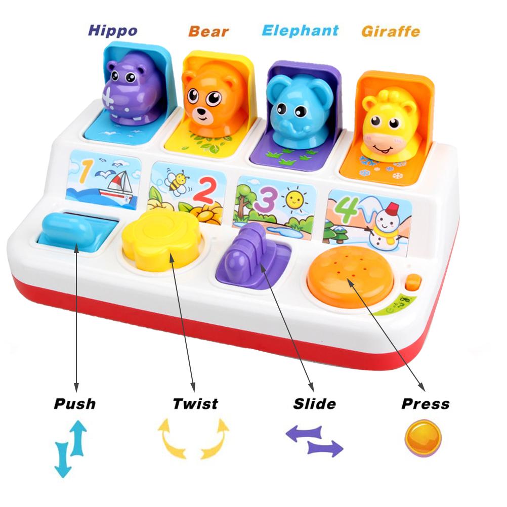 Interactive Pop Up Animals Toy with Light Music Animal Sounds Baby Learning Development Toy