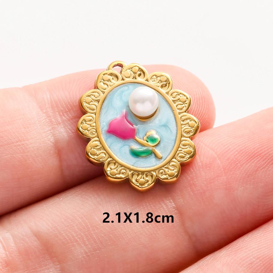 3 pezzi Ciondoli Fiore Eleganti Fatti a Mano a Goccia d'Olio Rosa Blu Acciaio Inossidabile Per Creazione Gioielli Collana Bracciale Portachiavi