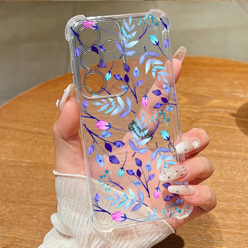 Cartoon Flowers Pattern Phone Case For Samsung Galaxy S26 S25 S24 S23 Ultra S22 Plus S21 S24 S25 FE Clear Shockproof Soft Cover