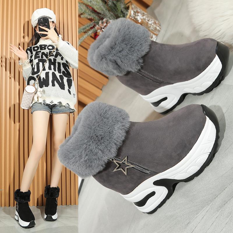 Women's lightweight comfortable thick sole cold warm padded snow boots non-slip wear outdoor sports furry mouth cotton boots