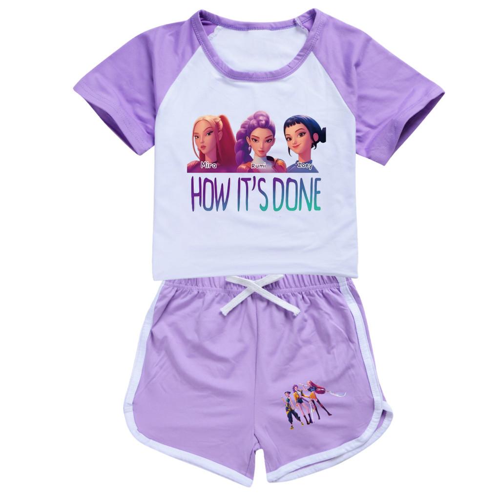 4907 Kids Girls POP Rumi Zoey Mira Print T-shirt Shorts Sport Tracksuit Clothes Set