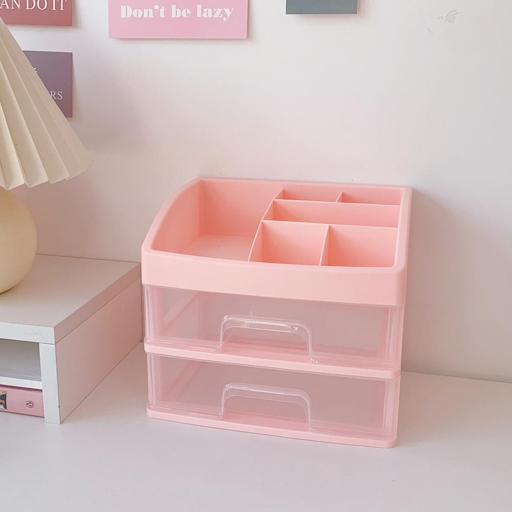 Girly Heart Plastic Desktop Drawer: Dustproof Storage for Stationery & Cosmetics