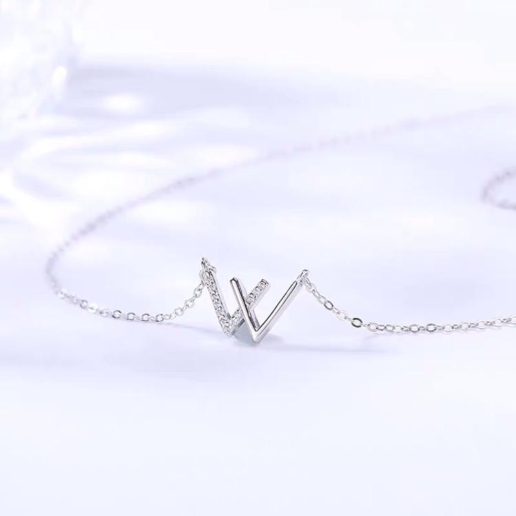 S925 Sterling Silver Geometric W Necklace - Korean Style, Simple Fashion for Best Friends
