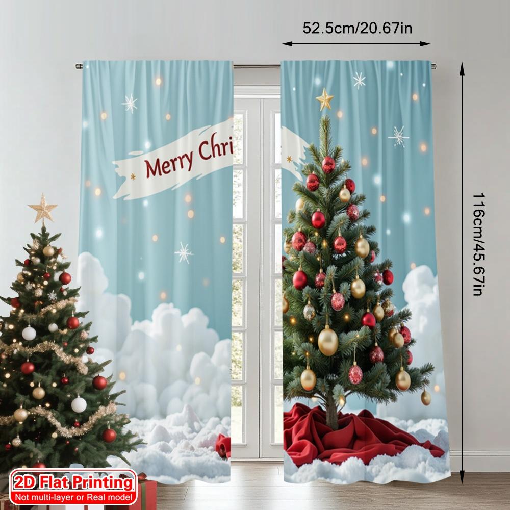 2pcs 2D Flat Printing Merry Christmas Popular Party Window Curtains Merry Christmas Tree 100% Polyester Fabric Without