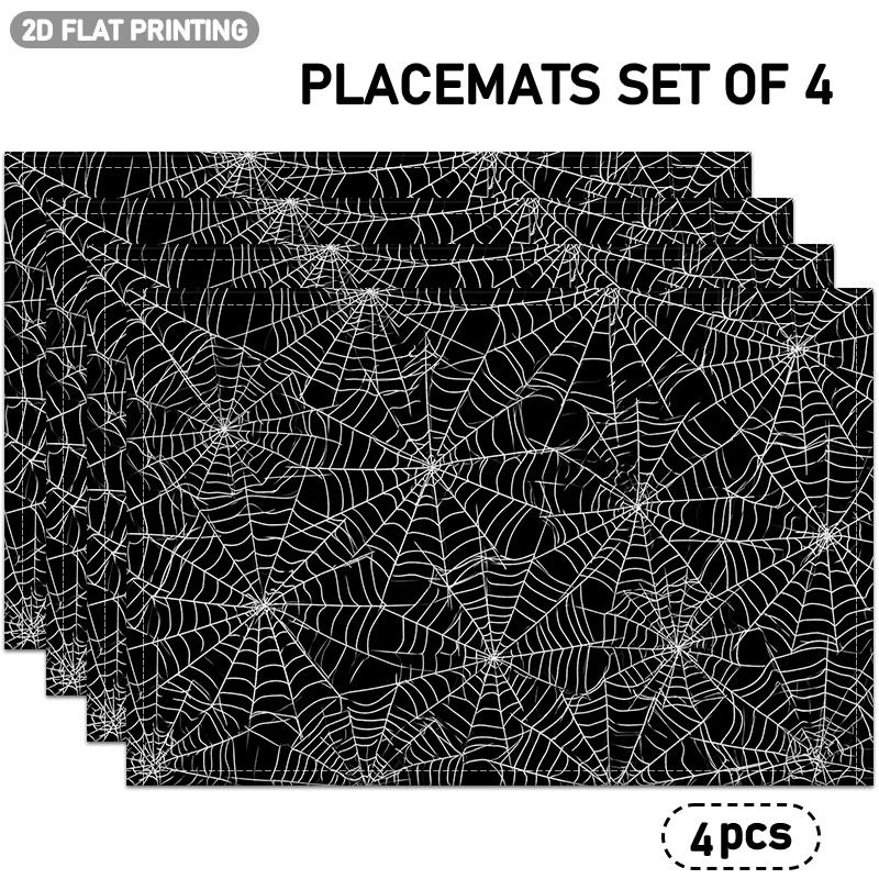 4/6pcs, Black Background White Spider Web Pattern Placemats, Halloween Theme Table Mats, Spider Web Design, Suitable for Halloween Celebration Decor,