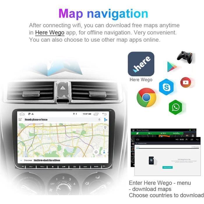 Autoradio GPS - Podofo - 9" Écran Tactile - Bluetooth - Double-Din - Compatible Android