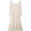 French Dress 2026 Spring and Summer New Square Collar Design Sense Niche Fairy Mesh Long Dress Ruffle Edge Fairy Skirt