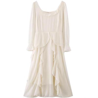 French Dress 2026 Spring and Summer New Square Collar Design Sense Niche Fairy Mesh Long Dress Ruffle Edge Fairy Skirt