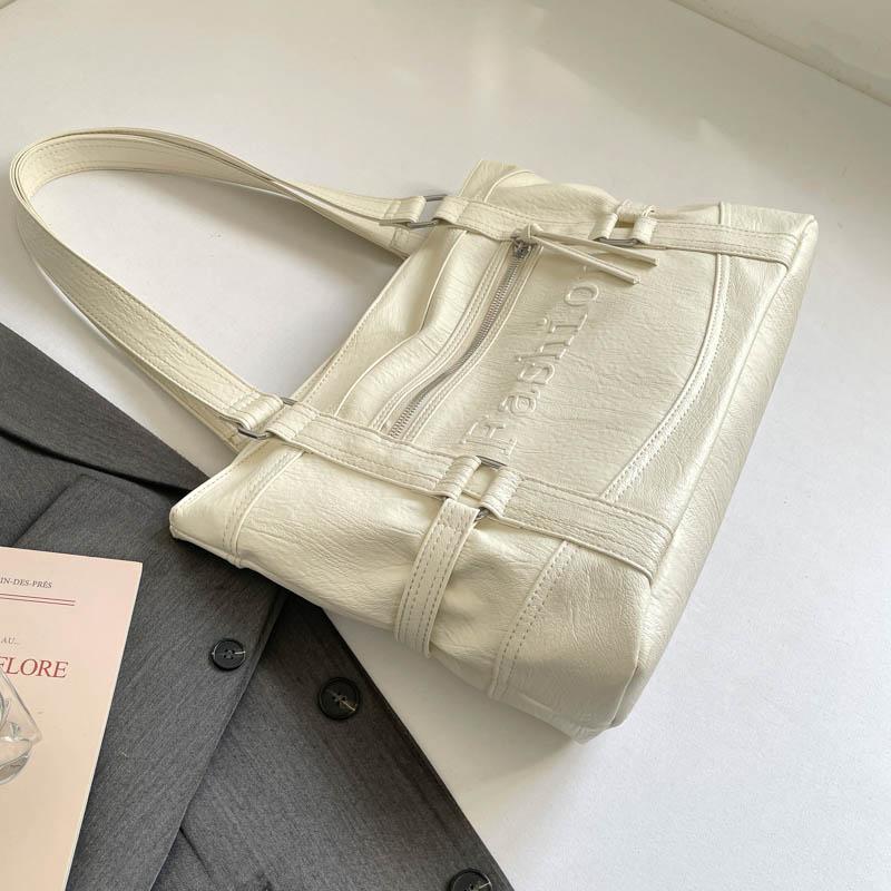 Large Leather Tote Bag with Front Zip Pocket and Adjustable Straps Stylish Women's Everyday Shoulder Bag