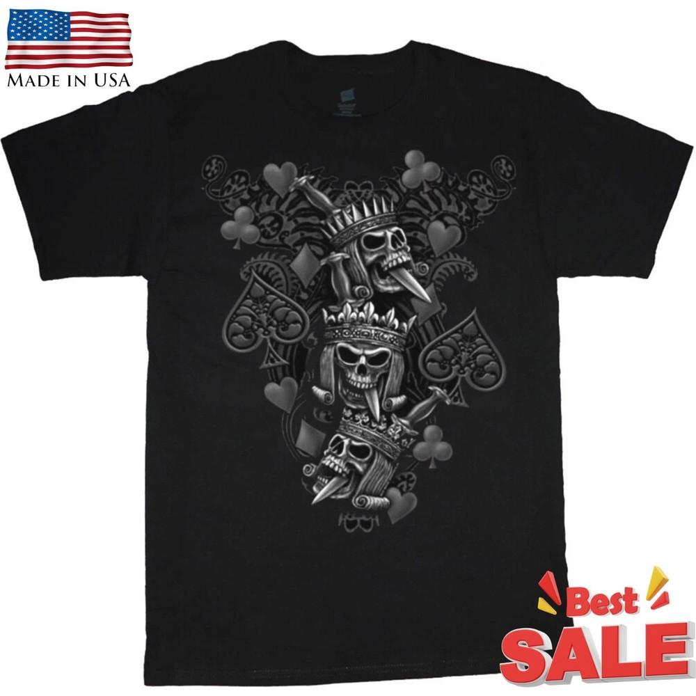 

Skull King Playing Skeleton Crown Card T Shirt Gothic Poker Graphic Tee Unisex T-Shirt M