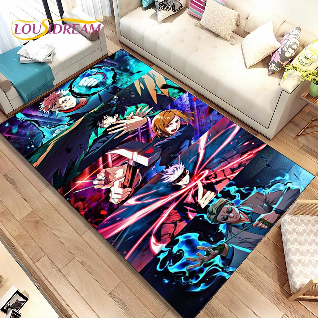 Tappeto Area Cartoon Anime Jujutsu Kaisen Grande, Tappeto per Soggiorno Camera da Letto Divano Zerbino Decorazione, Tappetino Antiscivolo per Bambini