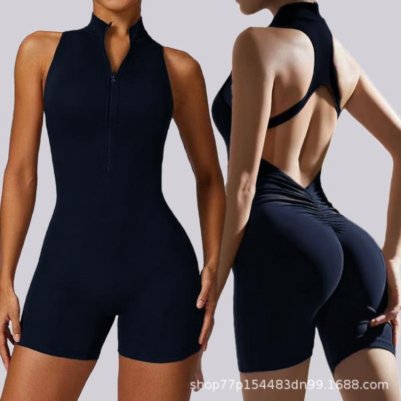 High Elasticity Zippered One Piece Jumpsuit Sports Fitness Workout Yoga Wear