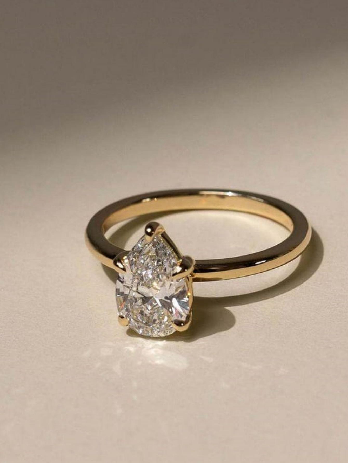 

Кольцо женское Lodi с бриллиантом высокой чистоты грушевидной формы - европейская и американская мода, роскошный циркон огранки «ледяной цветок». Size 10 золотой