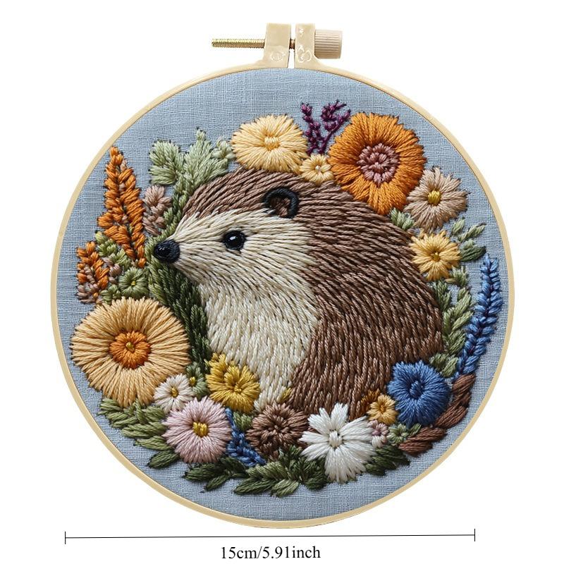 1Pc Hedgehog DIY Embroidery Handmade Fabric Material Kit in English, Suitable for Embroidery Hobby Beginners