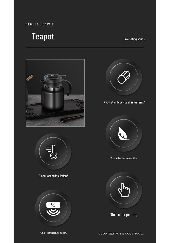 Large Capacity Smart Insulated Tea Brewer - 304 Stainless Steel Stewing Pot for Home or Office Use