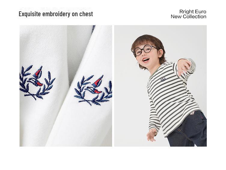 Boys' Striped Long-Sleeve Antibacterial Cotton T-Shirt