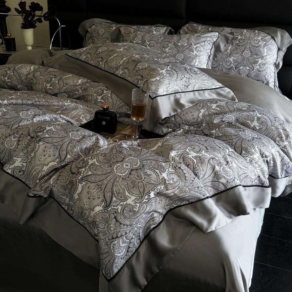 New 60s Lyocell Cool Feel Digital Print 4-Piece Bedding Set: Duvet Cover & Bed Sheet for 1.8m Bed