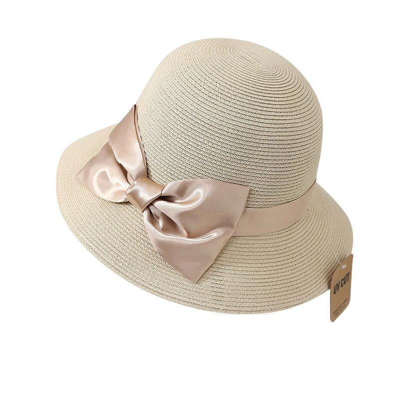 Bow dome straw hat women's summer seaside vacation beach sun hat foldable sun hat