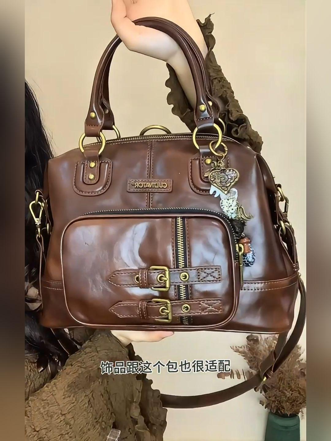 

JIAERDI Retro Brown Large Capacity Purse Women 2025 Vintage Leather Handle Mini Backpacks Ladies Hot Girls Y2k Bags Aesthetic 31x24x14cm коричневый