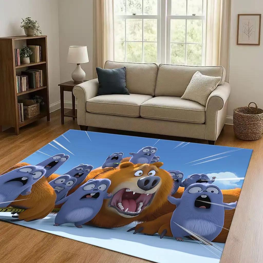 3D Kawaii Grizzy and The Lemmings Cartoon Living Room Non-Slip Area Rug Carpet for Bedroom Playroom Sofa,Home Doormat Gift Kid