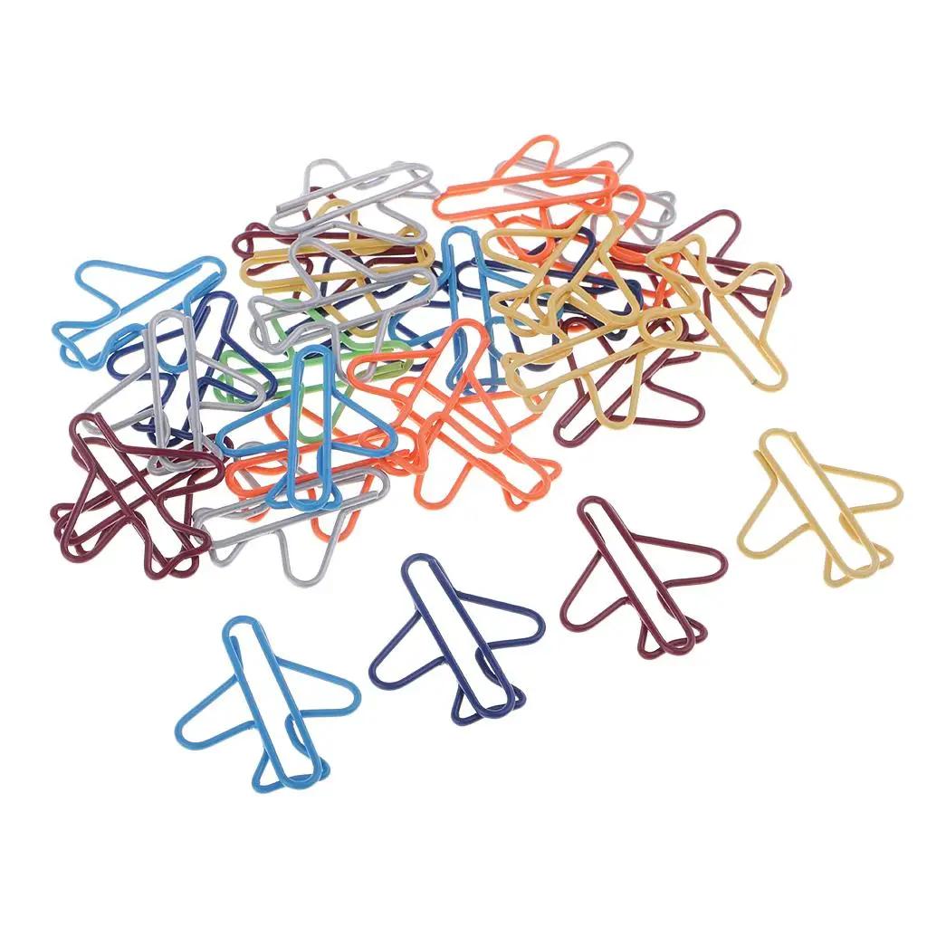 50pcs Multicolor Assorted Airplane Metal Paper Clips Clamps Bookmarks Office Stationery Crafts Supplies School Office Stationery