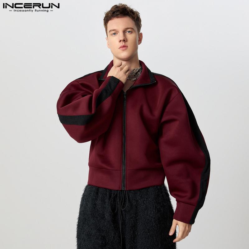 INCERUN Frühling Männer Langarm Reißverschluss Up Nähte Jacken Kurze Mäntel