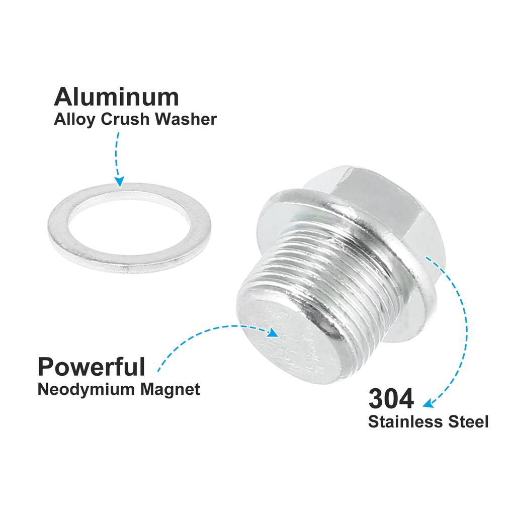 X Autohaux 1/2/4Pcs M22x1.5 Auto Engine Oil Drain Plug Screw with Stainless Steel Seal Ring Replacement for GM Car Accessories