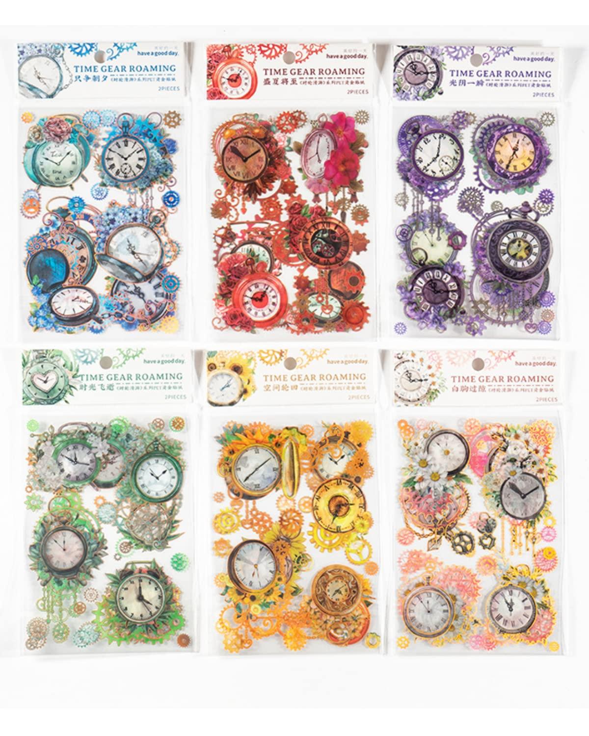 

Zolarkar Flake Collage 12 Clock and Flower Retro Design Stylish DIY Decorative Planner Stickers and Stickers, Material, Sheets, Design, Waterproof,