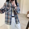 Reines Baumwollhemd Damen Langarm Frühling und Herbst Neuer Stil Retro Karomusterhemd Locker Lässiges Hemd