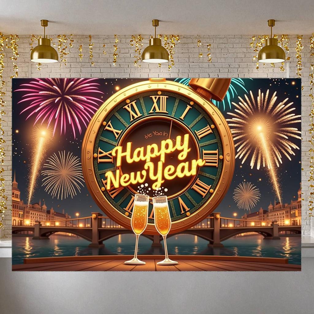 Event Banner Classic Clock Banner New Year Banner City Night View New Year Decoration For New Year Photoshoot Indoor