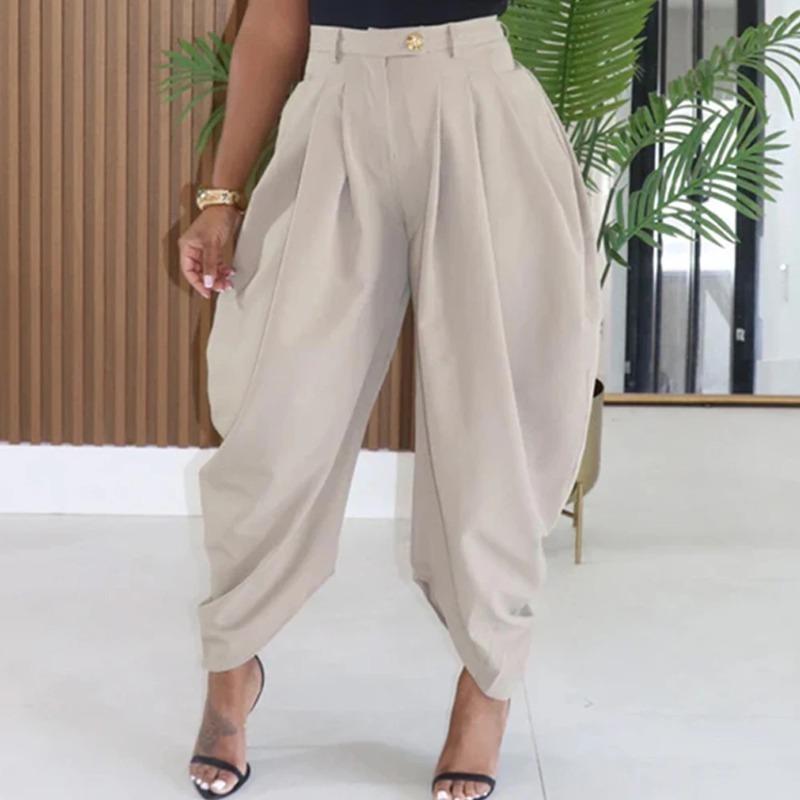 Mid Waist Women's Cargo Harem Sweat Pants with Ruched Casual Street Style Trousers Office Ladies Work Trousers