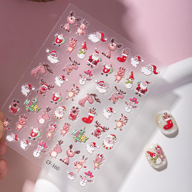 

Cyansea 3D Embossed Nail Art Stickers - Christmas Deer & Snowman Decals CF-360