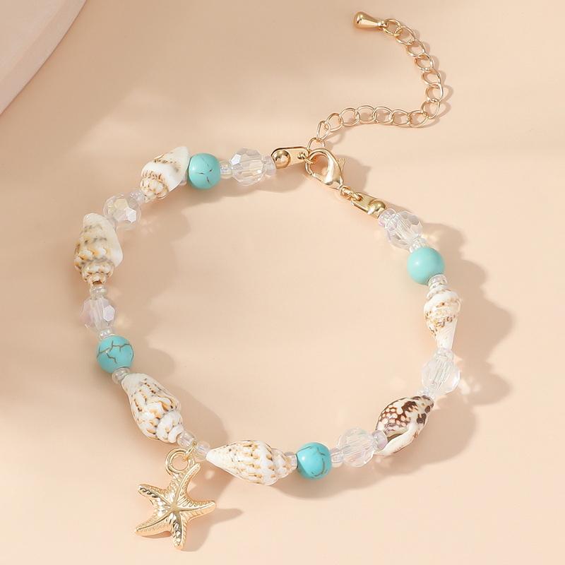 Bohemian Beach Blue Starfish Bracelet For Women Girls Summer Charm Shell Conch Beaded Adjustable Bracelet Friendship Jewelry
