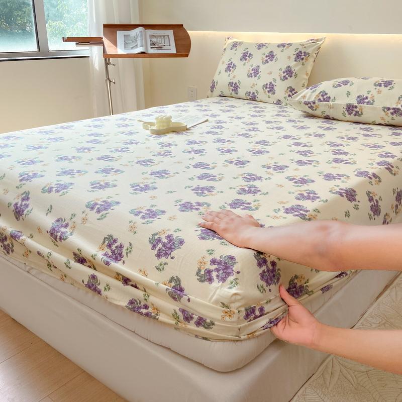 Type A Floral Printed Fitted Sheet Cotton Mattress Protector (No Pillowcase)