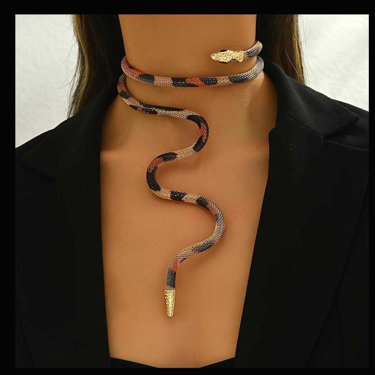 Single product punk bendable snake collar necklace wrapped snake design jewelry open shape chain