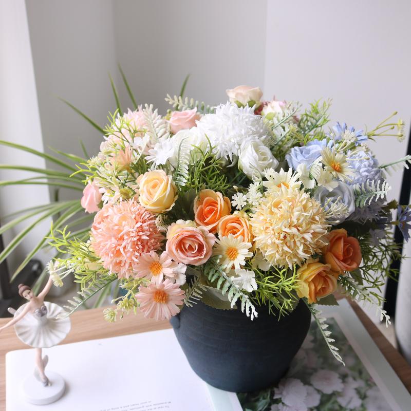 1 Stück Kunstblume Hochzeit Zuhause Schlafzimmer Dekoration Brautstrauß Hortensien Vase für Außen