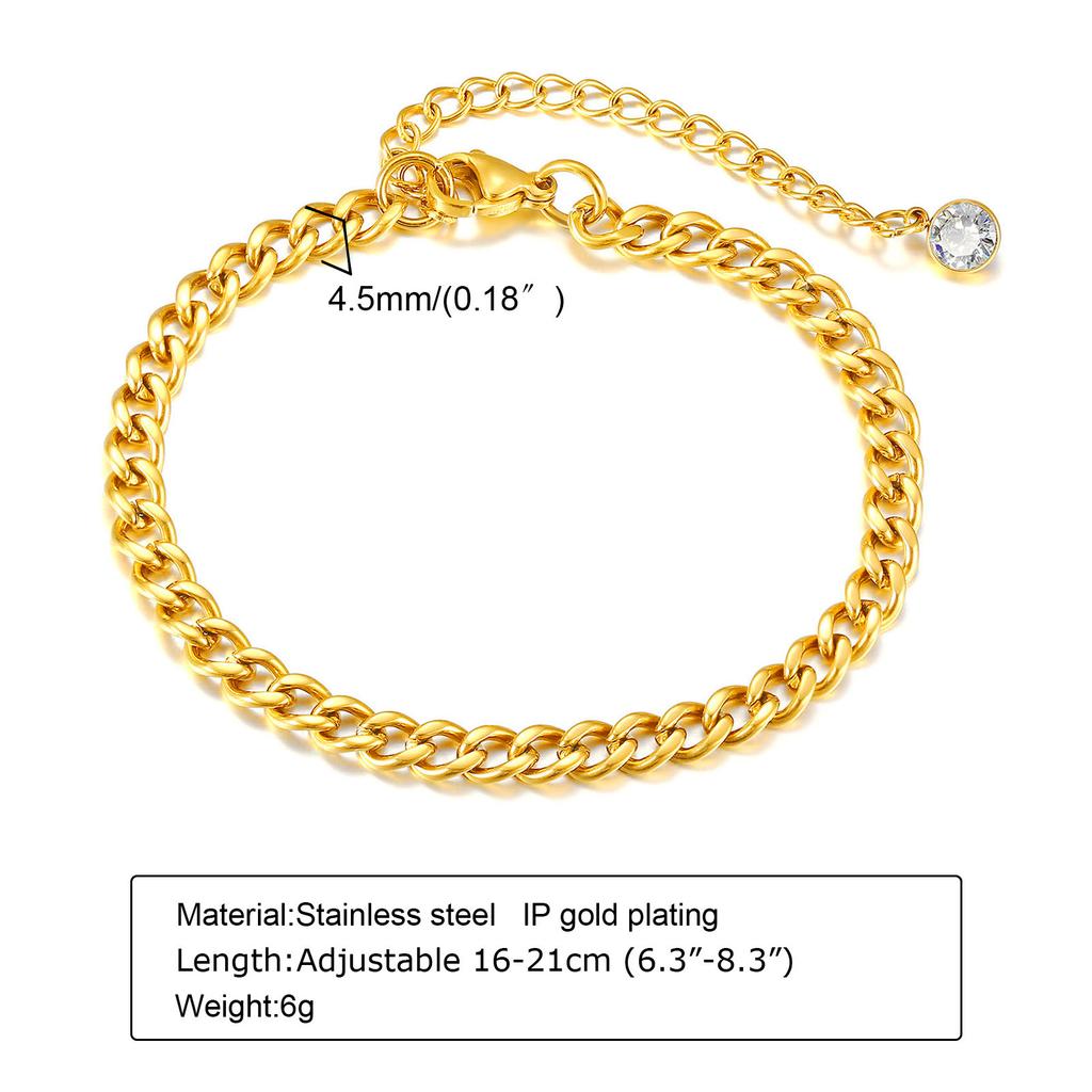Paperclip Chain Bracelet for Women , Rectangle Link Stainless Steel, Adjustable Fashion Jewelry