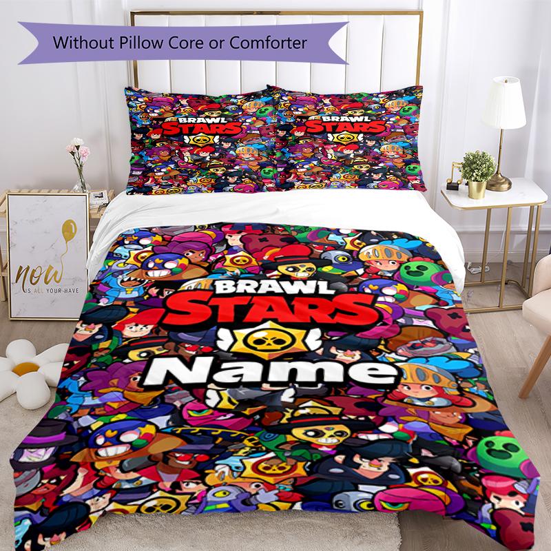 3pcs Custom Name Brawl Stars Bedding Set Duvet Cover Closure Includes 1 Duvet Cover & 2 Pillowcases, Soft and Comfortable for All Seasons.