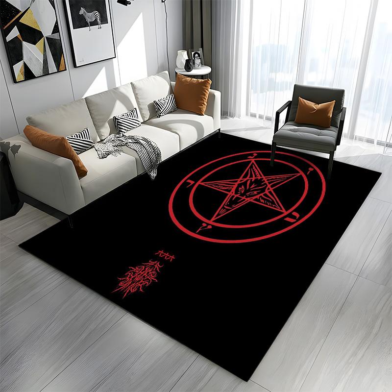 Rotes Pentagram Ziegenemblem auf schwarzem Hintergrund Gemustertes Teppich ein rutschfester Teppich geeignet für alle Jahreszeiten und jede Umgebung, Geschenk