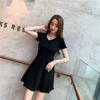 New Summer Women's Dress, Red V-neck Short-sleeved Waist and Thin Age-reducing Temperament A-word Skirt