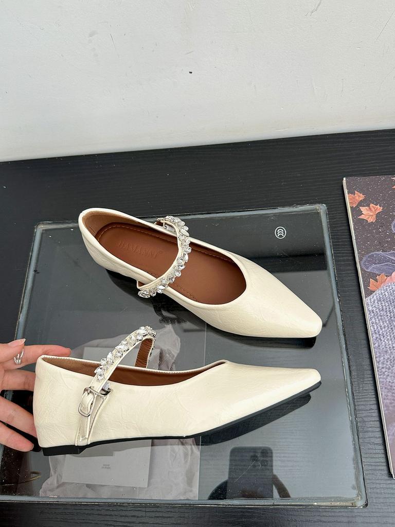 French retro small square head flat bottom shallow mouth inner height increase 5CM temperament rhinestone word with Mary Jane women's shoes