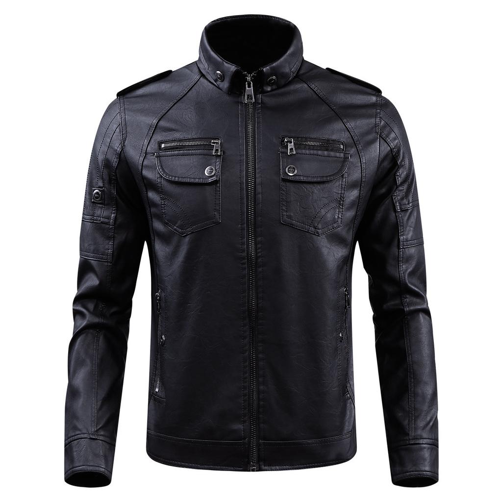 Chaqueta de Cuero Chaqueta de Cuero para Hombre Más Terciopelo Lavada Chaqueta de Cuero para Motocicleta